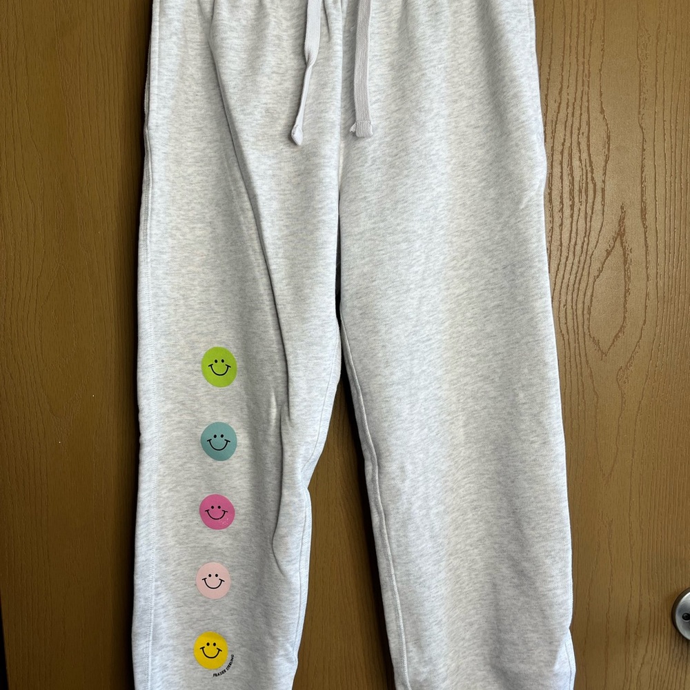 Gray and Green Joggers with Elastic Waistband and Tapered Leg
